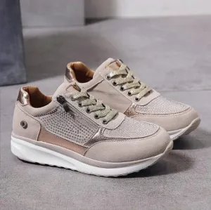 Women’s Casual Sneakers – Lace-Up – Zip Detail – Cushioned Sole – Sporty Everyday Comfort