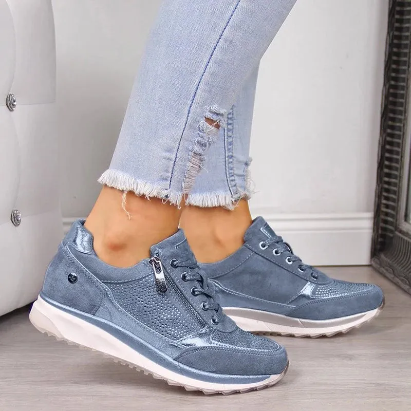 Women’s Casual Sneakers – Lace-Up – Zip Detail – Cushioned Sole – Sporty Everyday Comfort