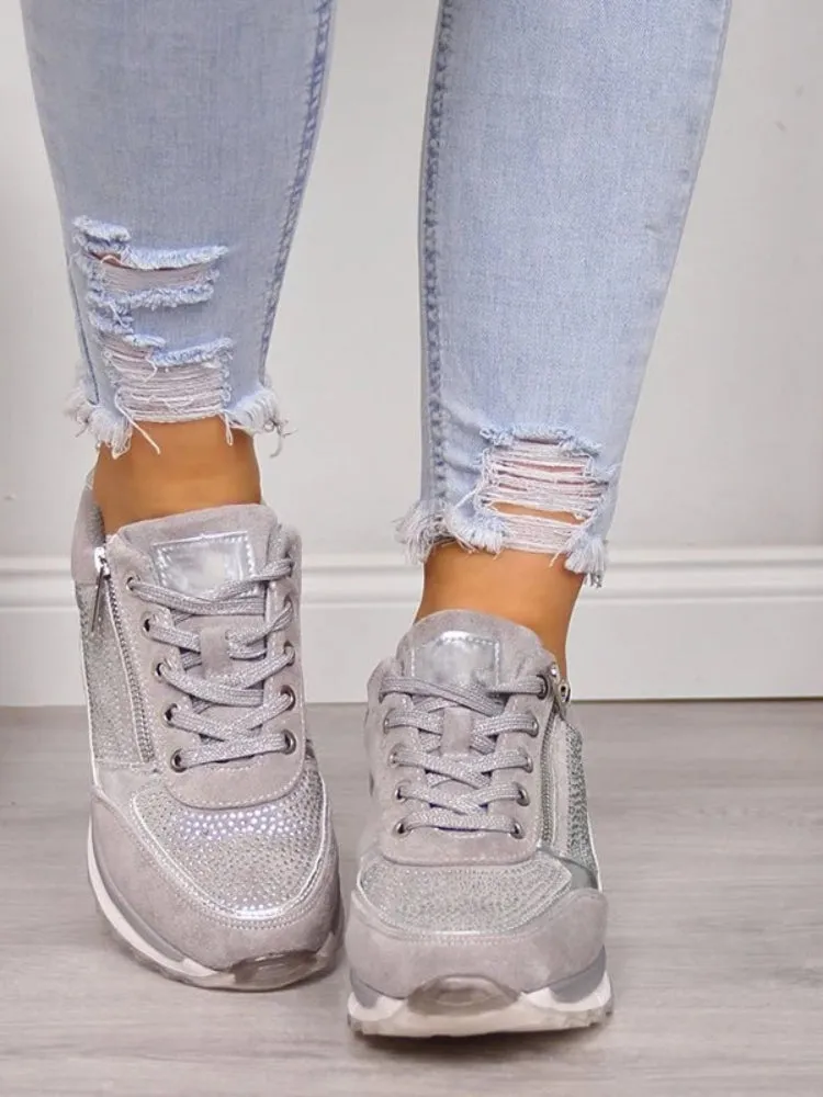 Women’s Casual Sneakers – Lace-Up – Zip Detail – Cushioned Sole – Sporty Everyday Comfort