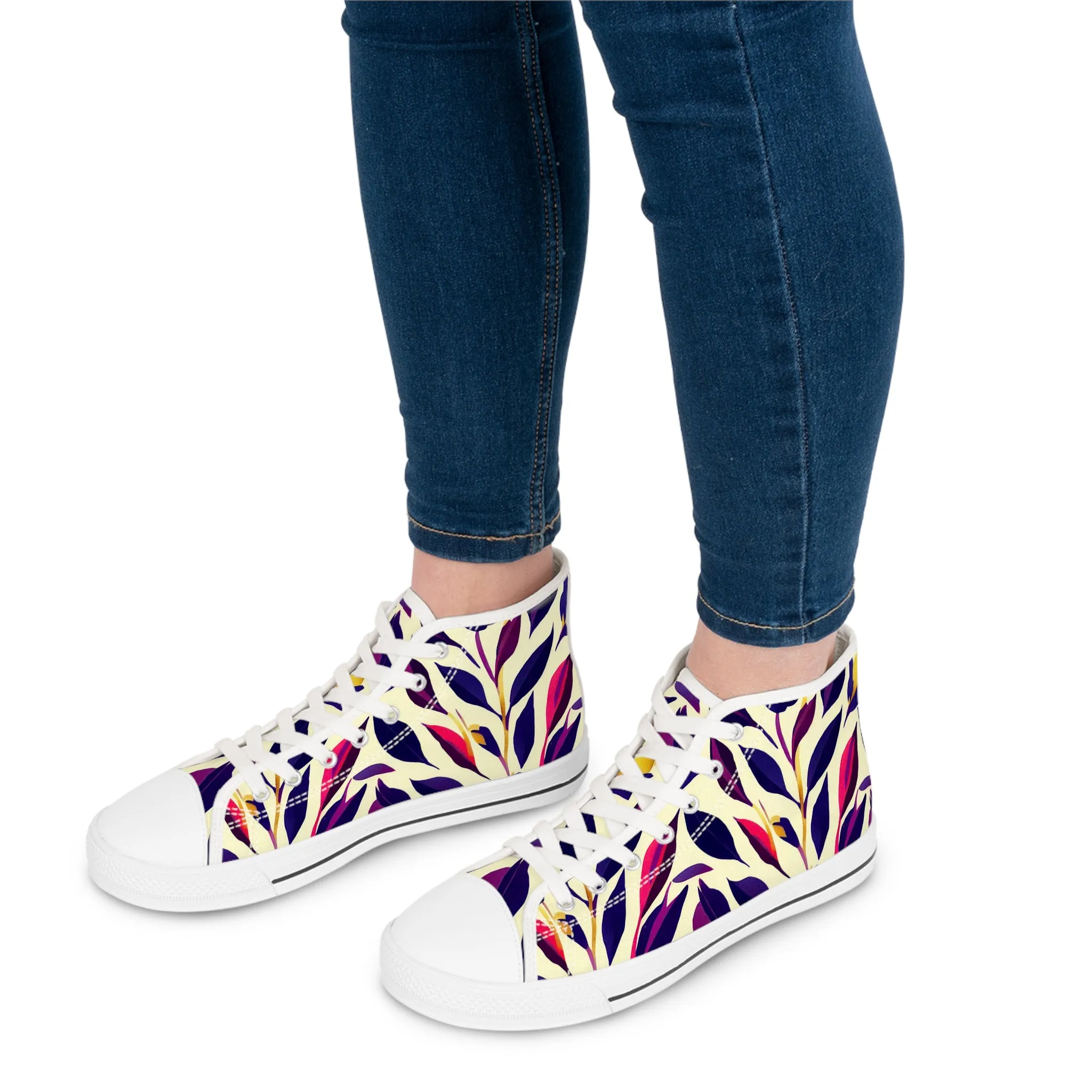 Women's High Top Sneakers - Violet Flourish Damask