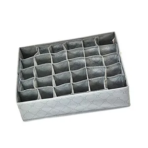 YOEDAF 30 Cells Slot Storage Box, Flodable Non-Woven Fabric Underwear Socks Ties Drawer Tidy Organizer Bamboo Charcoal Collapsible Removable Cloth Box(Gray)