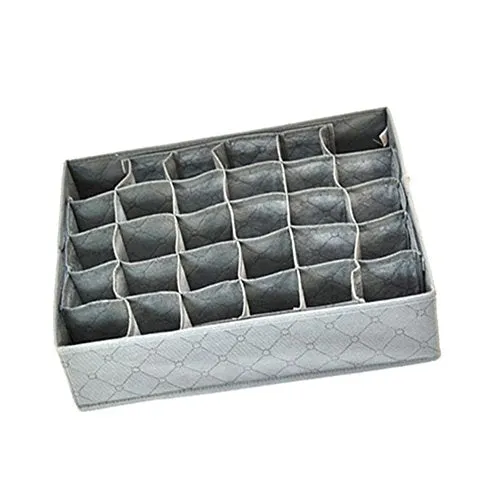 YOEDAF 30 Cells Slot Storage Box, Flodable Non-Woven Fabric Underwear Socks Ties Drawer Tidy Organizer Bamboo Charcoal Collapsible Removable Cloth Box(Gray)